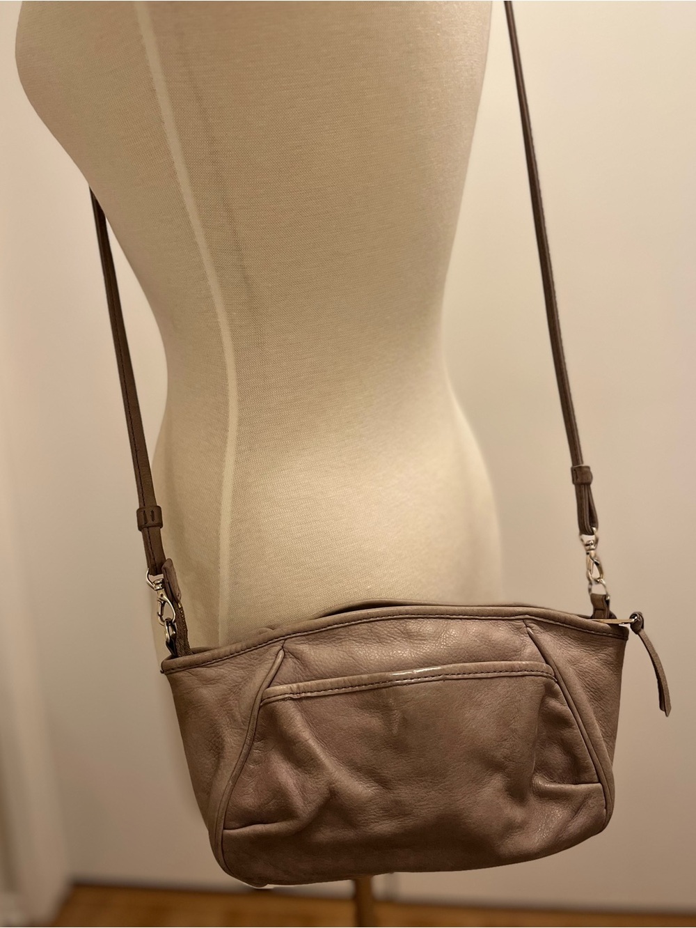 Vanessa Bruno French-Designed Taupe Italian Leather Crossbody Bag